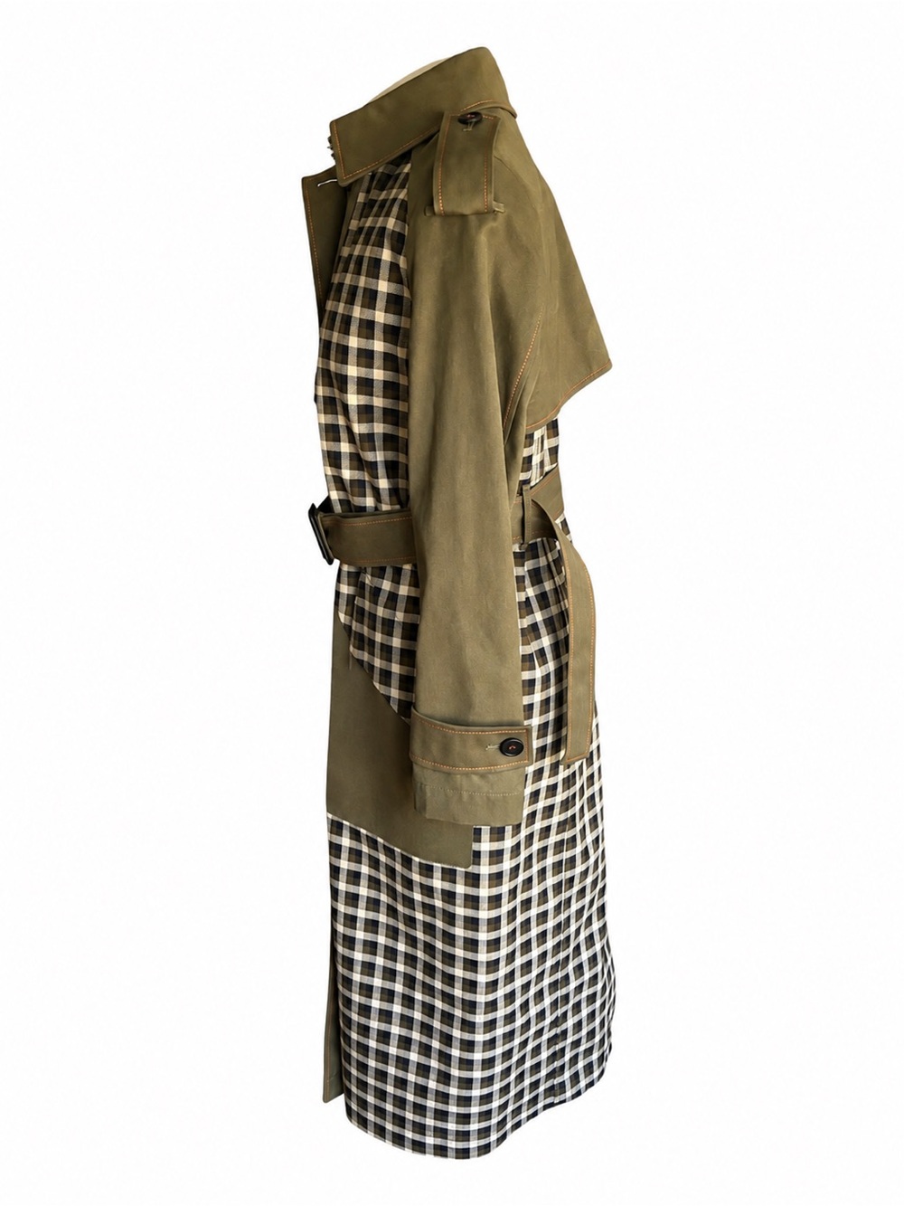 Mackage Olive Green Plaid Belted Trench Coat - Picture 4 of 11